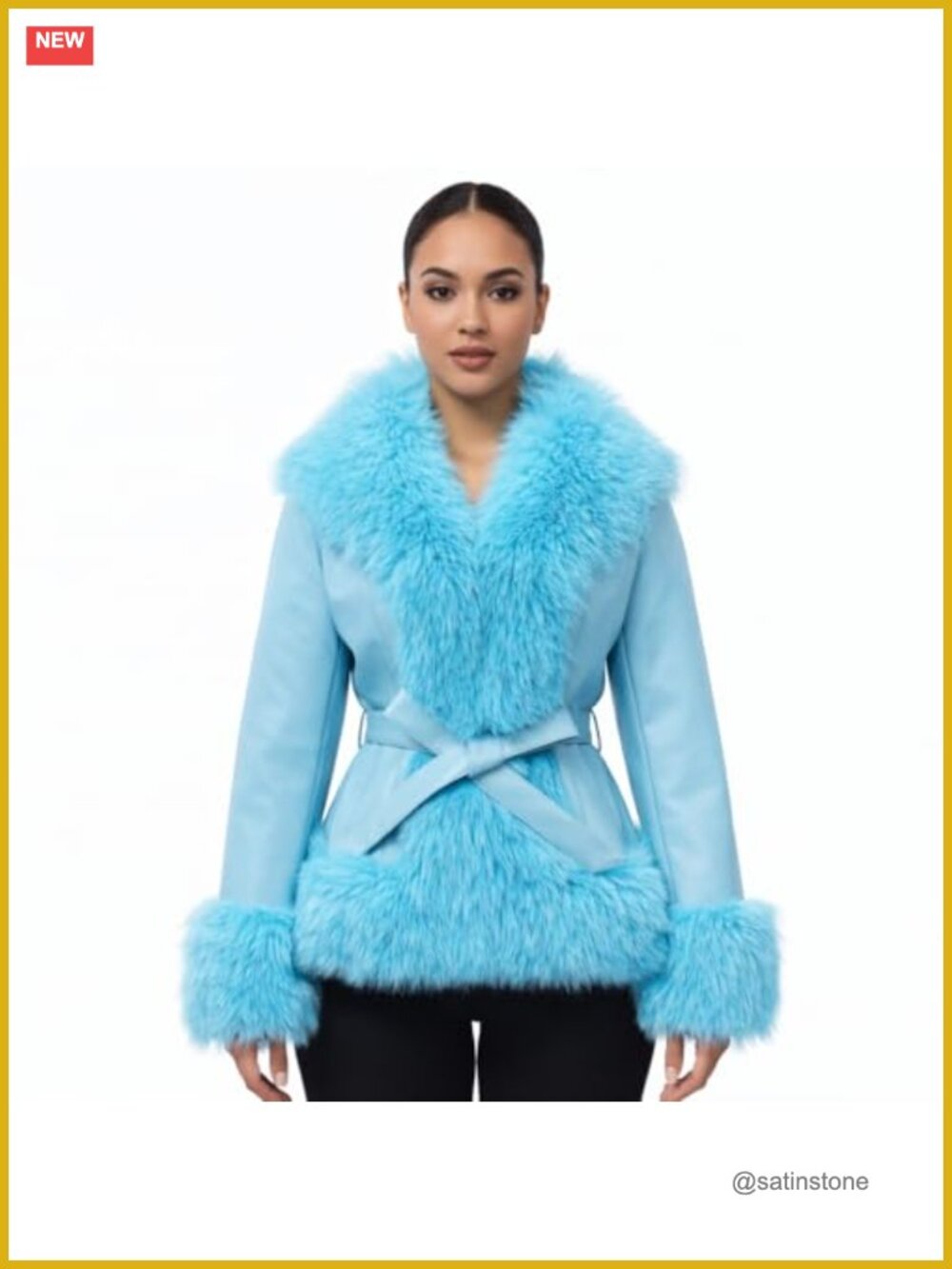 Women's Cropped Vegan Leather Jacket Faux Fur Trim Belted Fleece Lined - Picture 1 of 6